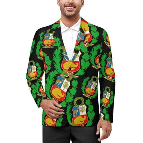Peru-Flag Logo Men's Slim Suit Long-Sleeve Prom Tuxedo Classic Two Button Business Jacket