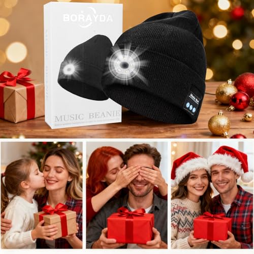 Image of BORAYDA Bluetooth Beanie, 18 hrs Playing HD Stereo, Built-in Mic, Men's /Women's Christmas Electronic Gifts