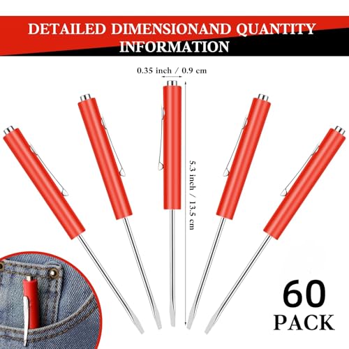 Image of 60 Pieces Pocket Screwdriver Mini Tops and Pocket Clips Magnetic Slotted Small Screw Driver with a Single Blade Head for Mechanical, Electrician (Red)