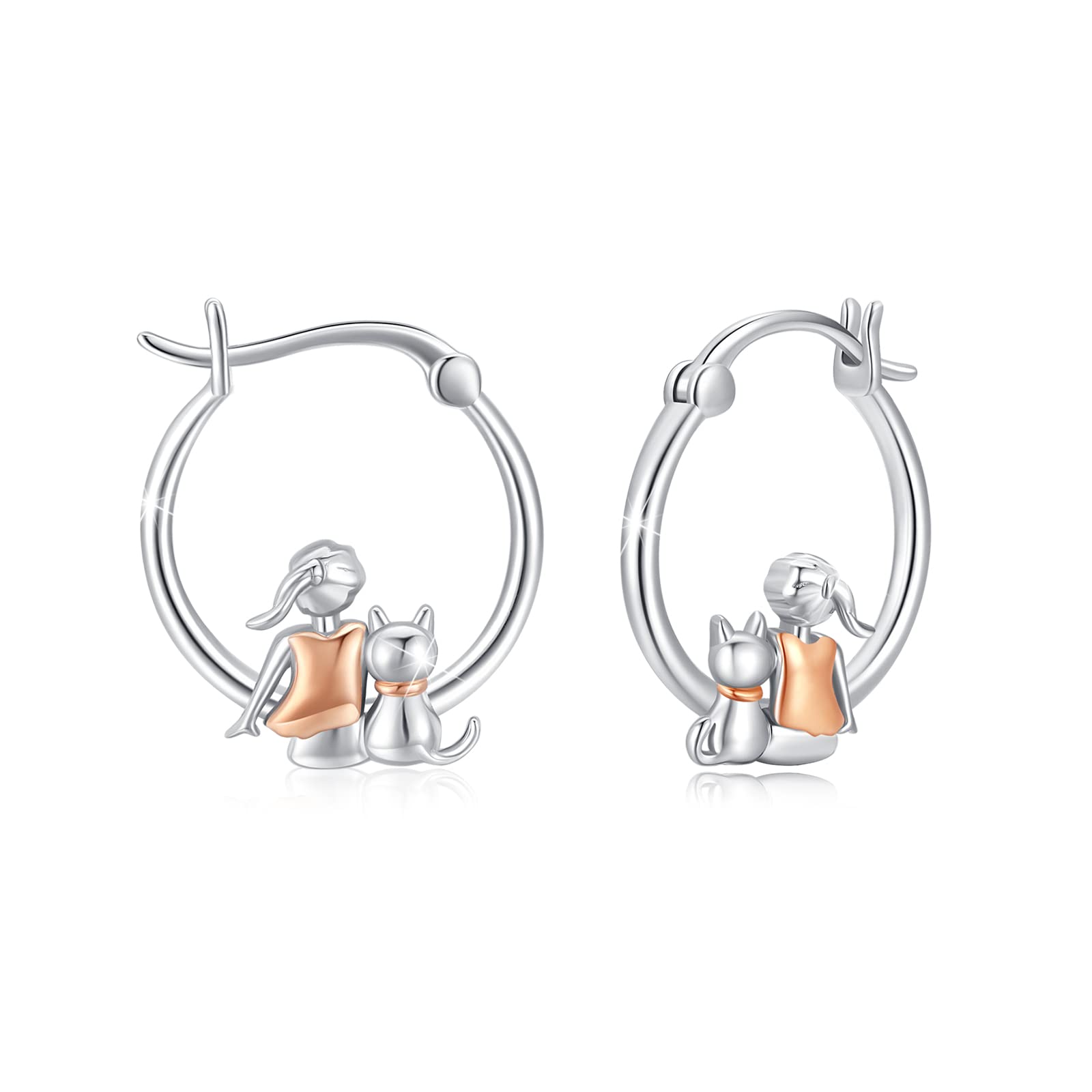 Katze Ohrringe Creolen Mädchen,925 Silber Mädchen und Katzen Ohrringe Kreolen Katzen Schmuck Tier Katze Geschenke Weihnachts für Frauen Kinder Damen Katzenliebhaber