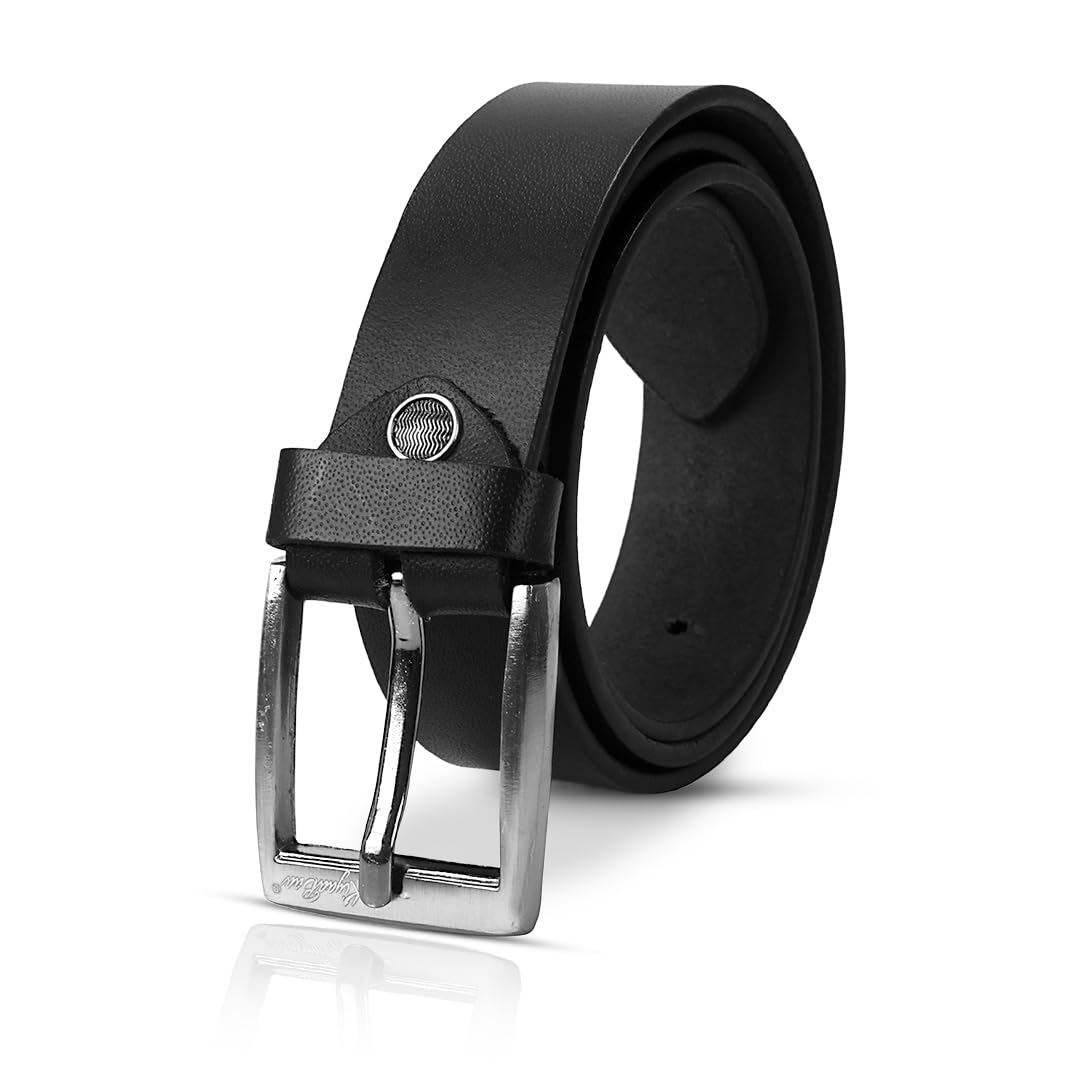 Belt for Men Leather Original - Adjustable Waistband 32Inches Belt for Jeans & Dress Pants - Zinc Casted Buckle - Formal & Casual Wear - Branded Men Belts (Black)-image-36