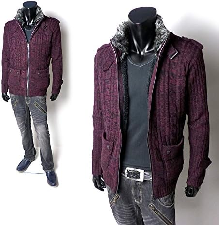 Amazon メンズ アウター 総裏ボアニットジャケット Spinash スピナッシュ 衿ファー セーター ワイン Ll ワイン コート ジャケット 通販