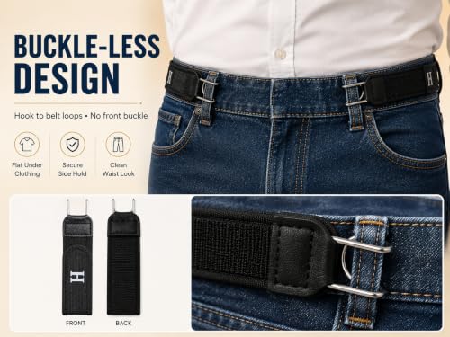 Image of 2PCS Buckleless Belt Hook Set | Elastic Waist Belt with Metal Hook & Hook Loop Closure | Invisible Stretch Waistband for Jeans, Trousers, Workwear & Daily Use