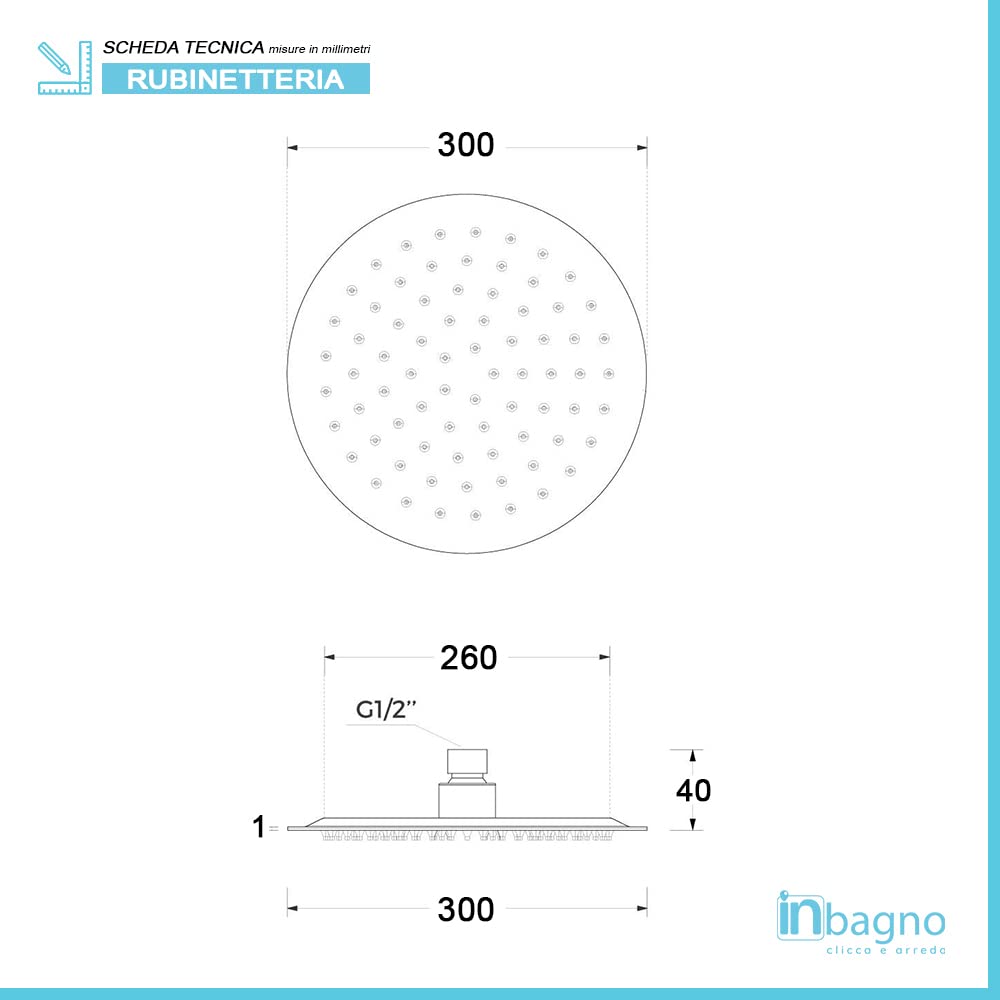Inbagno Soffione Doccia Nero Opaco anticalcare, in Acciaio Inox, Attacco Universale 1/2” (Diametro 30 cm, Tondo)