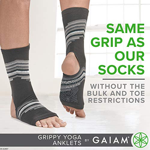 Gaiam Yoga Sock Anklets - Grippy Leg Warmer Ankle Socks for Yoga, Barre, Pilates, Dance, Aerobics - Smokey Grey