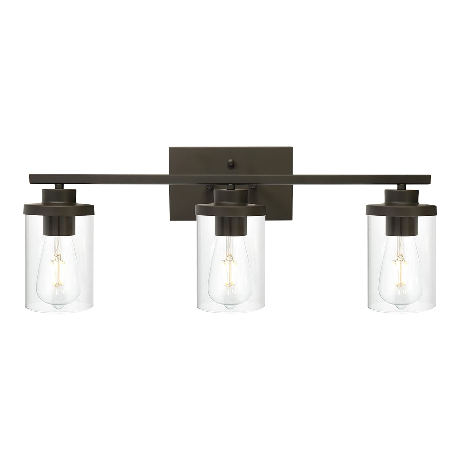 QueeuQ Bathroom Vanity Lighting Farmhouse 3-Light with Clear Glass Shade Oil Rubbed Bronze Finished Industrial Bathroom Sconces Lighting Over Mirror Wall Mount Light Fixture for Living Room Kitchen