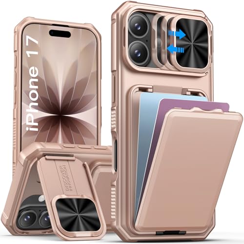 Image of SSLOTSCASE for iPhone 17 Case with Kickstand & Card Holder, Rose Gold