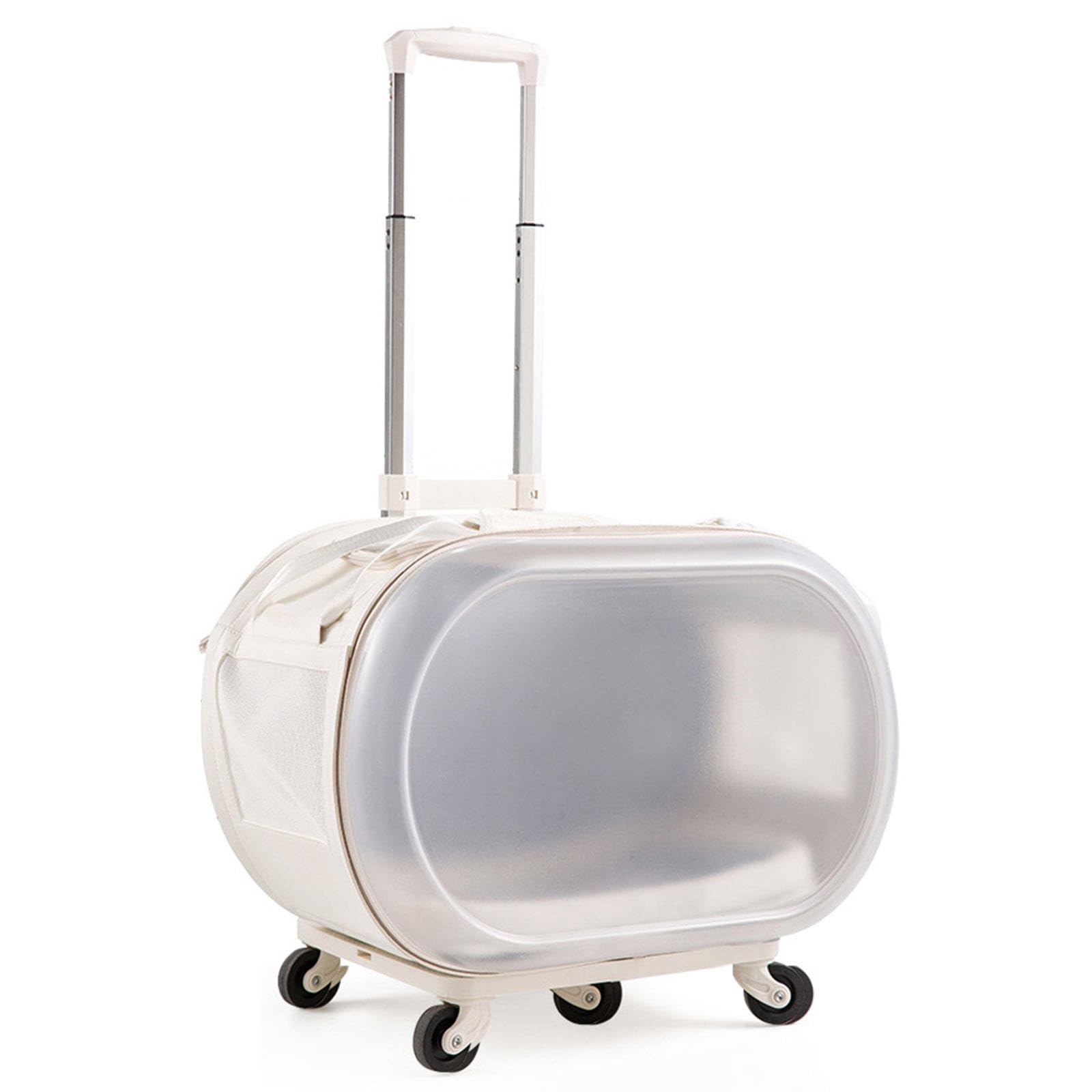 Transportador de Mascotas, Maleta para Mascotas para Gatos y Perros Pequeños, Transportín con Ruedas para Mascotas para Viajar, Caminar, Uso Al Aire Libre,White