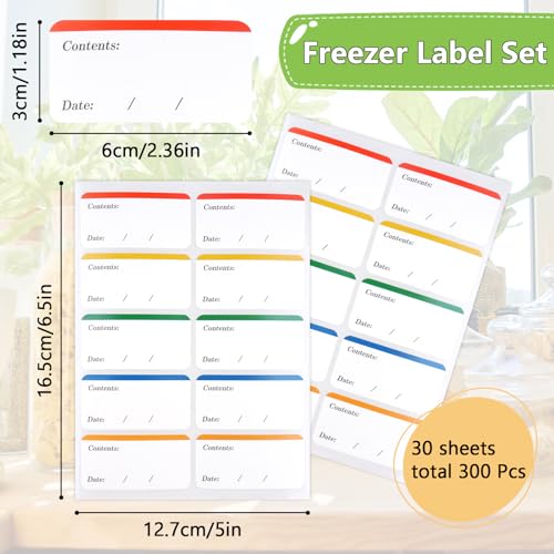300 Stück Gefrieretiketten Ablösbar, 6x3cm Selbstklebend Etiketten Gefriergut, Gefrieretiketten zum Beschriften, Bunt Lebensmitteldatum Etiketten, Gefrieretiketten für Gläser Marmelade usw.