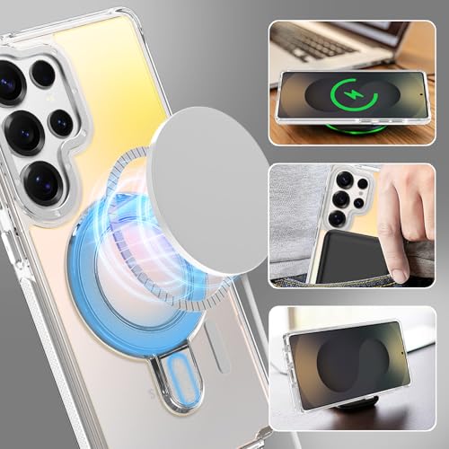 Image of Magnetic for Samsung Galaxy S25 Ultra Case with Stand [Compatible with Magsafe] [Cute Fluorescent Design] [1 Screen Protector] Slim Translucent Matte Case for Galaxy S25 Ultra 6.9 inch, White