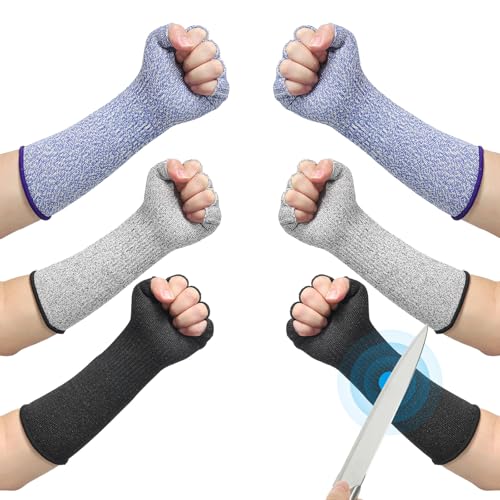 Mangas anticorte de 12 pulgadas con agarre para dedos y protección nivel 5 en tres colores