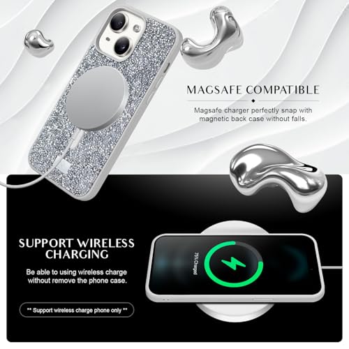 Coque iPhone 15 paillette compatible MagSafe étui diamant argent - 3