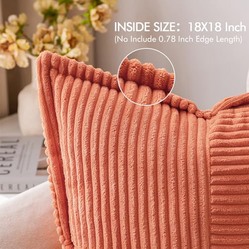 Image of MIULEE Decorative Throw Pillow Covers for Couch Bed Livingroom 18x18 Inch Set of 2 Coral Red Boho Accent Throw Pllows Broadside Striped Patchwork Soft Corduroy Summer Pillowcases