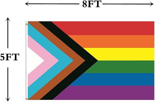 Miniatura 2 de Bandera del orgullo del progreso de 5 x 8 pies, pancarta de arco iris de orgullo gay de apoyo comunitario LGBT con 2 ojales de latón, doble costura