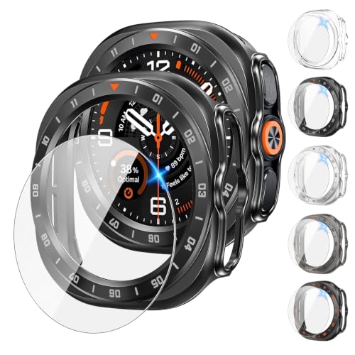 Image of Tensea 5+5PCS for Samsung Galaxy Watch Ultra 2 47mm Screen Protector & Case | Hard PC Bumper / HD Anti-Fog Tempered Glass Protective Film Accessories, Face Cover Set for Women Men