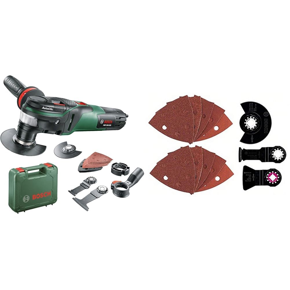 Bosch Home and Garden PMF 350 CES Narzędzie Wielofunkcyjne, 350 W, 230 V, Czarny/Zielony & Bosch Profesional SEGMENT OMT "ALL-IN-ONE" ZESTAW