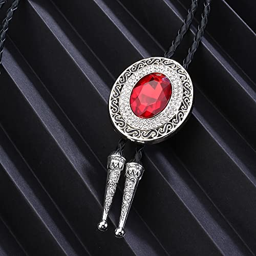 Image of GelConnie Bolo Tie for Men Women Western Cowboy Turquoise Leather Necktie | Natural Stone Bolo Tie Necklace for Women Rodeo Cowboy Leather Necktie Native American Western Cowgirl Ties Adjustable Cord