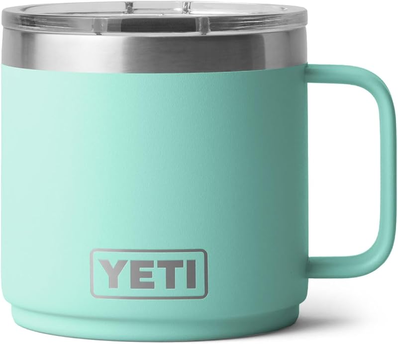 YETI Rambler 14 oz Ceramic Lined Stackable Mug, Seafoam | Double-Wall Vacuum Insulated, Stainless Steel with MagSlider Lid