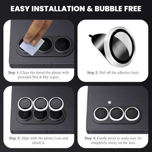 Image of FIRST MART Silver Camera Ring Guard Protector for Samsung Galaxy Z Fold 7 | Tempered Glass with Metal Alloy Rings, HD Clear, Scratch Resistant, Case-Friendly | Pack of 1