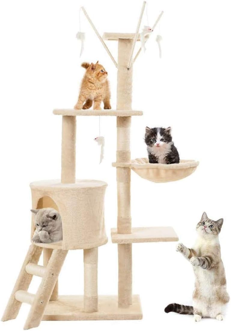 Mumoo Bear Cat Tree 138cm Cat Play Tree, Pole Pet Scratching Post Furniture Home, Beige