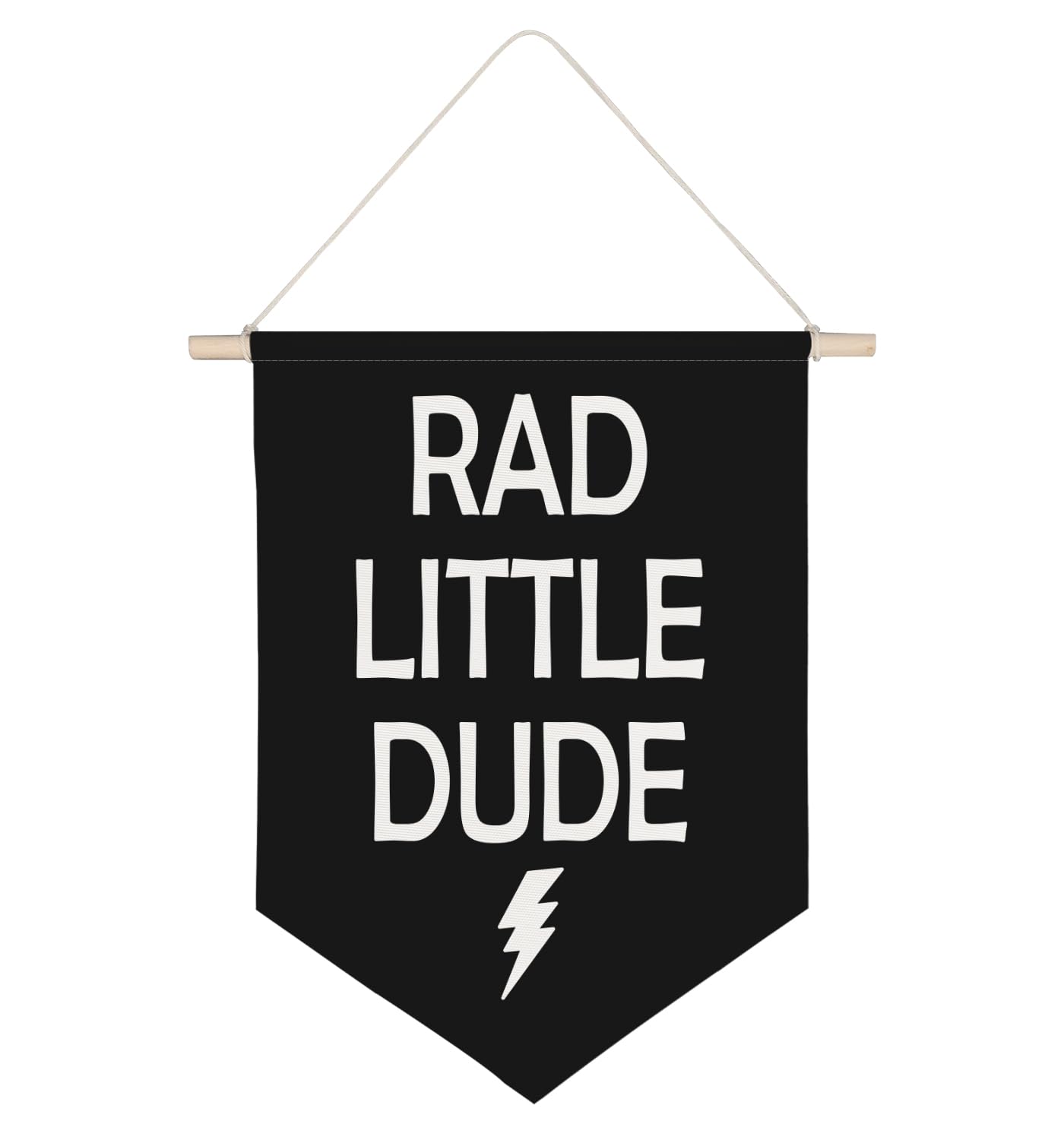 Rad Little Dude Pennant Flag – 15x11 Inch Linen Hanging Banner For Boys Room, Checkerboard Nursery Decor, Cool Retro Gift