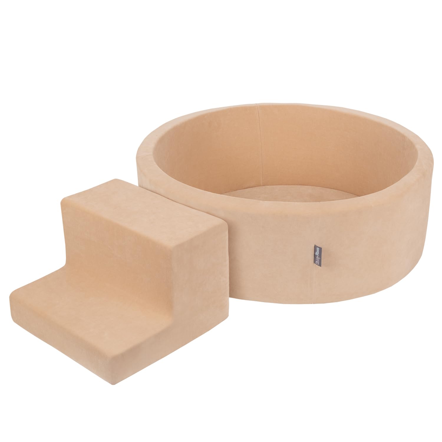 KiddyMoon Area di Gioco in Schiuma con Tondo Piscina di Palline per Bambini Piscina (200 Palline) + Gradini, Beige Sabbia: Beige Pastello/Giallo Pastello/Bianco/Menta/Rosa Chiaro
