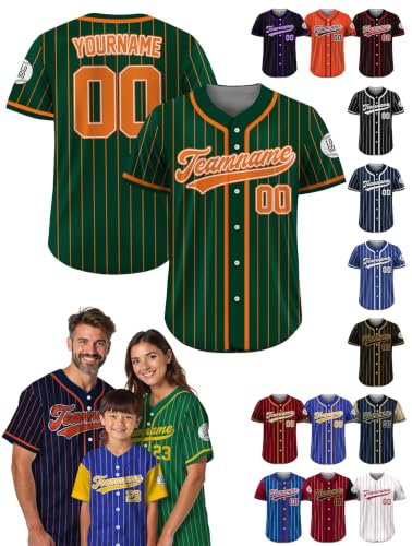 Personalized Custom Baseball Jersey, Regular Fit, Dark Green Orange, S-7XL