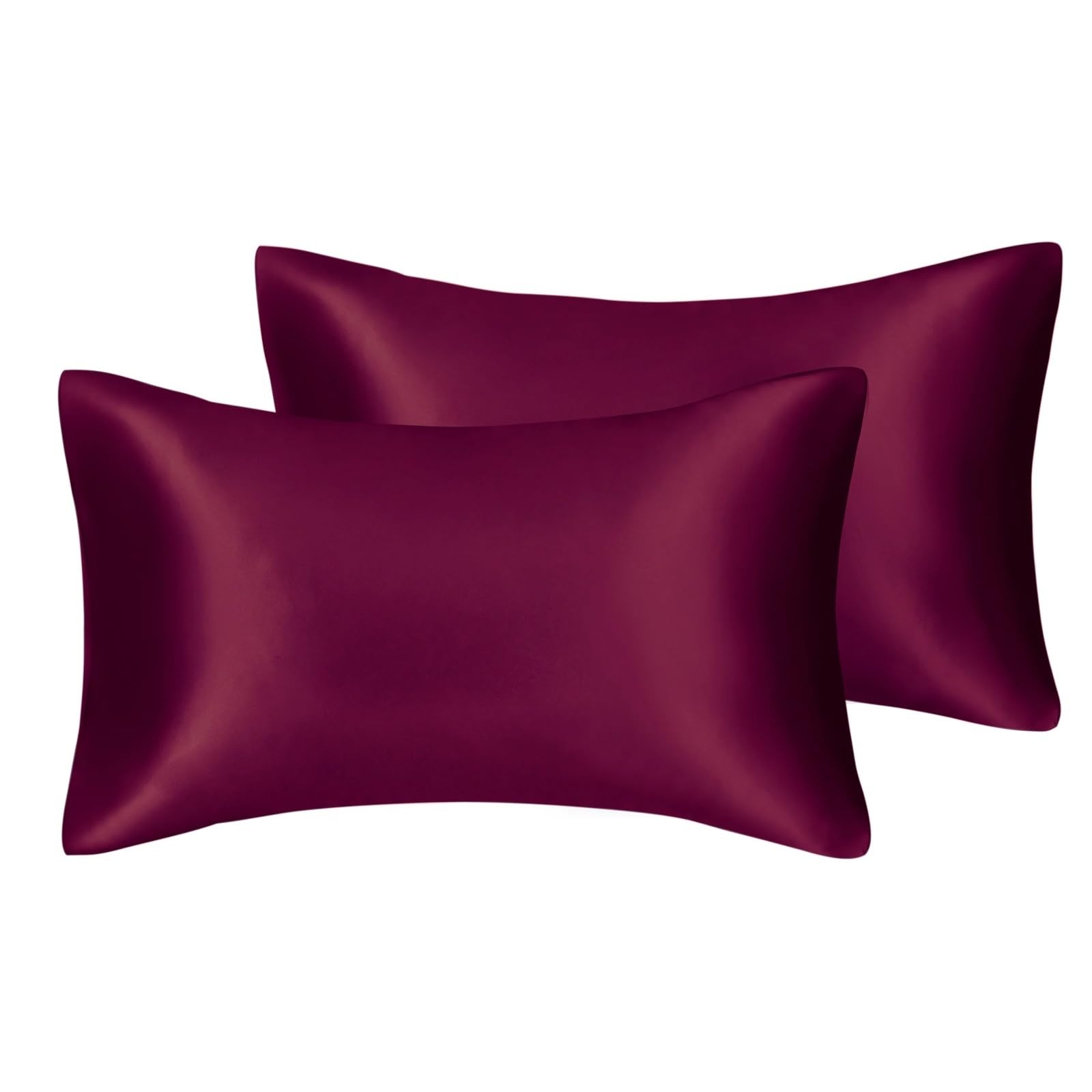 LYXYGMV Silk Pillowcase Hair Skin Care Soft Pillow Covers for Bedrooms(Burgundy,20x30 inch)
