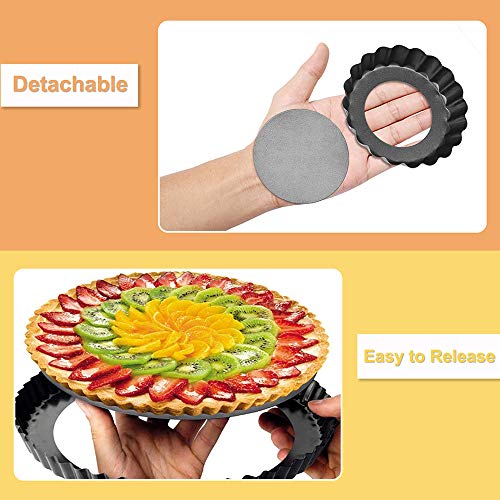 9 Inch and 4 Inch Tart Pan with Removable Bottom, 2 PCS 9 Inch Quiche Pan and 4 PCS 4 Inch Pie Pan, Non-Stick Baking Pan (Set of 6)