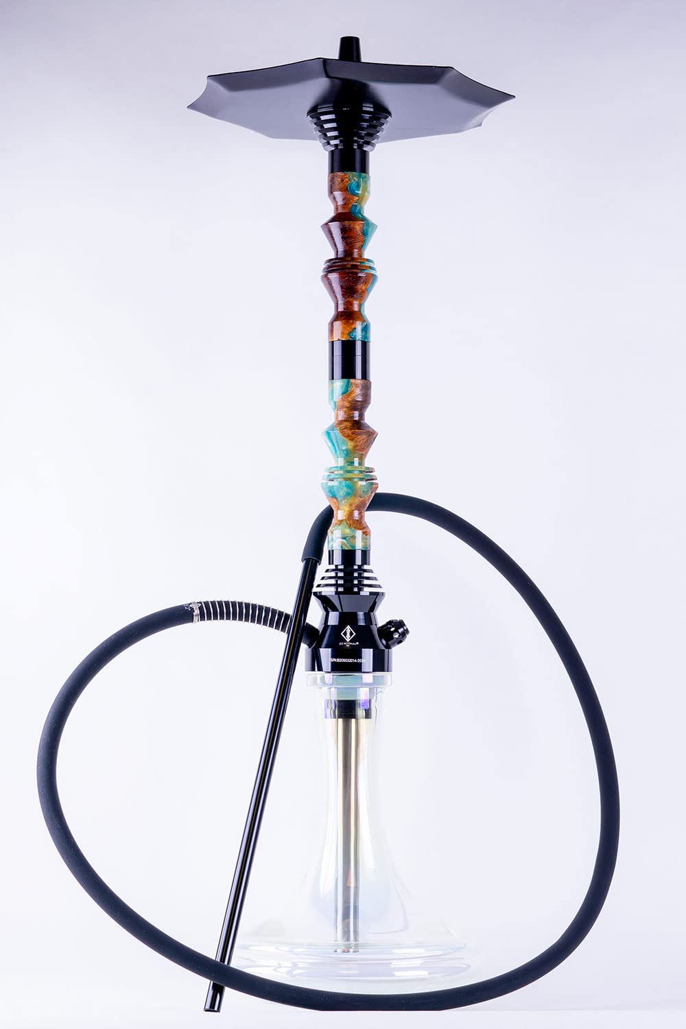B2 Hookah Precious Cut Collection Double Carnival Explosion and Burl Wood INCLUDES MATCHING VASE