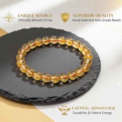 Image of Citrine Bracelet Yellow | Certified & Energized Crystal Bracelet for Wealth, Prosperity & Financial Luck | 8mm Natural Gemstone Beads | Reiki Healing Bracelet for Men, Women, Boys & Girls (Pack of 1)