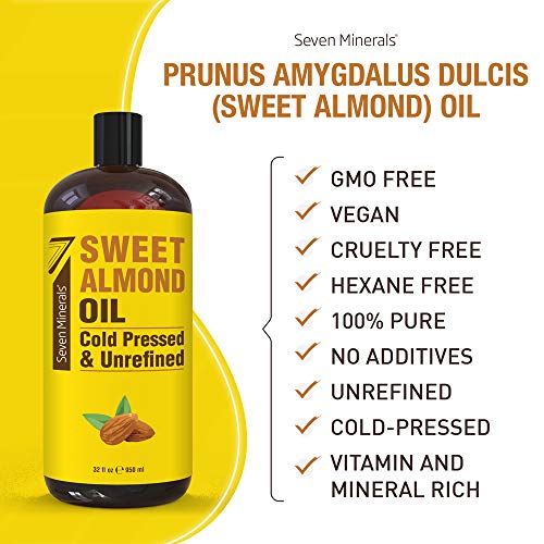 Pure Cold Pressed Sweet Almond Oil - Big 32 Fl Oz Bottle - Unrefined &100% Natural - For Skin & Hair, With No Added Ingredients - Perfect Carrier Oil For Essential Oils #TOP2