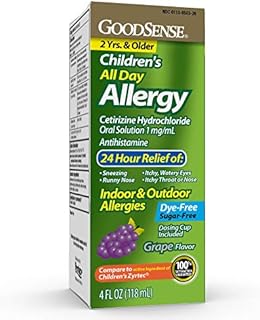 GoodSense Children’s All Day Allergy, Cetirizine Hydrochloride Oral Solution 1 mg/mL, Grape Flavor, 4 Ounces