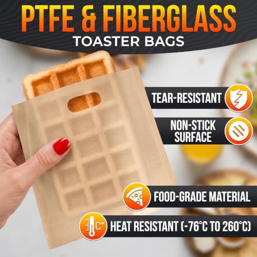 Image of Toaster Bags Reusable 24 Pack, 3 Sizes, Non-Stick, Heat Resistant | Zero Mess Melty Grilled Cheese in Every Bag - Small, Medium, Large Sandwich Pouches to 500F, Standard Wide Slots, Microwave