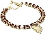1928 Jewelry Gold-Tone Two-Row Red Crystal Heart Charm Bracelet, 7.5'