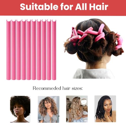 Image of TEMPERIA (10pcs) Heatless Hair Curler Roller for Women & Girls | Curling Headband Tools for Waves & Curls Without Heat | Overnight Curls Flexi Soft Rod for Volumn & Styling | Pink