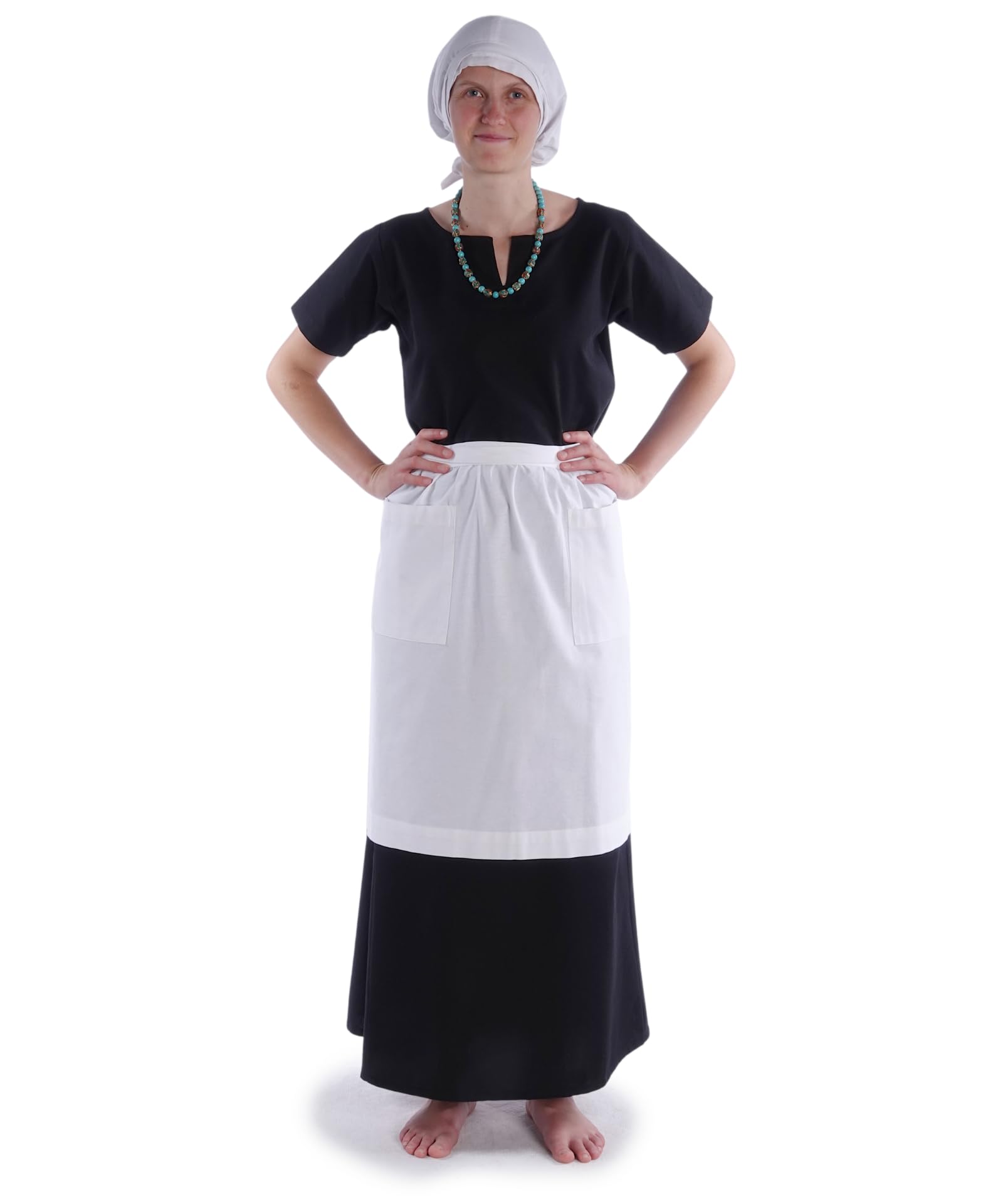 Hemad Women's White Condwiramurs Apron Half Length Two Pockets 100% Cotton