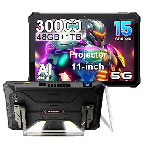 Blackview Active 12 Pro (48GB+1TB) 5G Outdoor Tablet mit Projektoren, 30000mAh Tablet 11" FHD+, Android 15 Rugged Smartphone, 108MP+50MP, 2 Speakers,IP68 Wasserdicht,4G,5G,OTG,GPS,NFC,Fingerabdruck