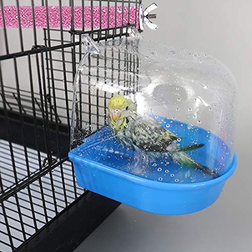 Image of PINVNBY Parrot Bath Box Bird Bathtub Parakeet Bathing Tube with Bird Perches Stand Paw Grinding Cage Accessories Ideal for Small Birds Lovebirds Canary Finches(3 PCS Random Color)