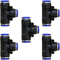 Vista 36 de 5 piezas de conector de reducción de tubo en T neumático con forma de T de 3 vías de 10 mm x 6 mm x 10 mm, conector rápido de empuje en T