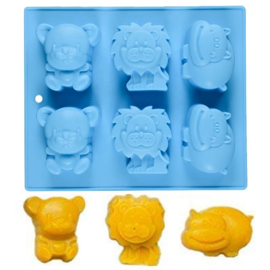 Legacycart 6 Cavity Animal Lion Bear Hippopotamus 110GM Soap Molds, Large Jello 3D Silicone Chocolate Cupcake Candy Cookie Baking Clay DIY Resin Pudding Candle Mould Decoration Handmade Craft-image-9