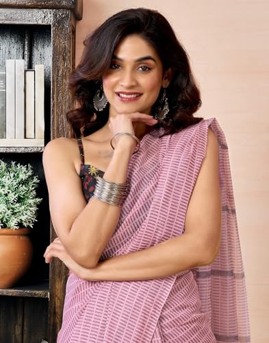 Image of SIRIL Women's Printed Chanderi Cotton One Minute Ready to Wear Saree with Unstitched Blouse Piece