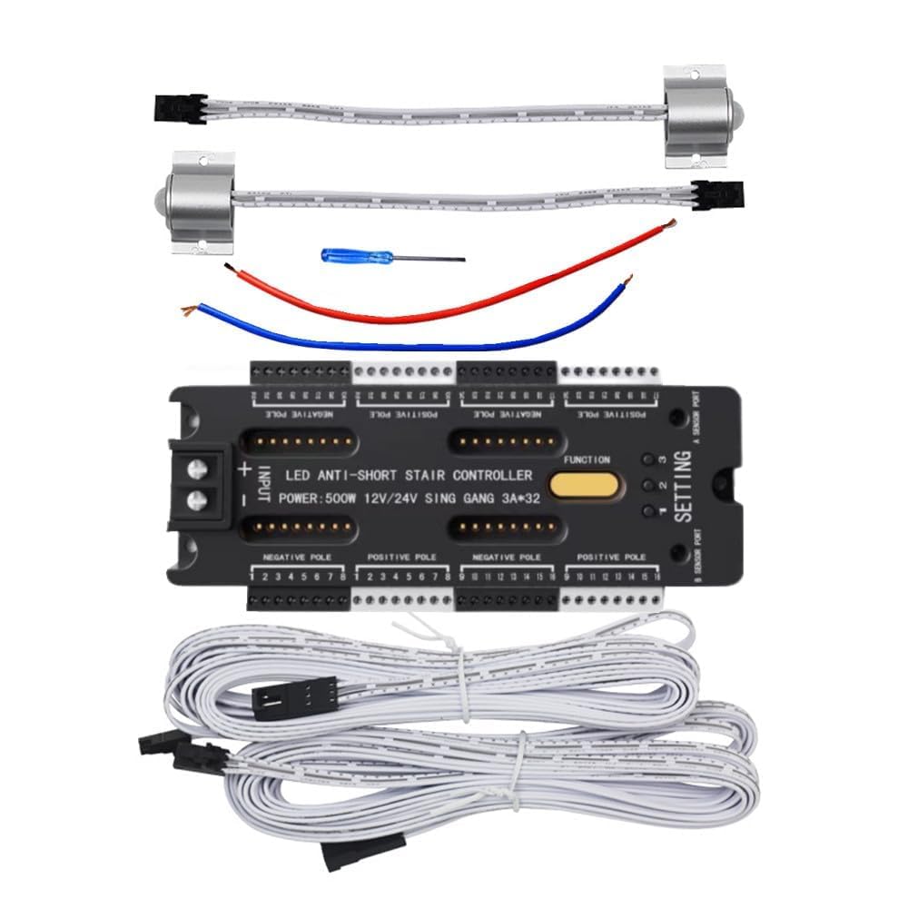 Auslese Robotics LED Motion Sensor 32 Channels Stair Light Controller Automatic Step Controller Adjustable Brightness for Indoor Under Stair Lighting