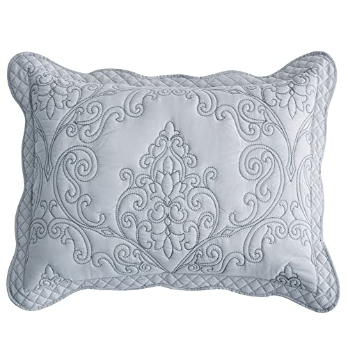 Image of CHIXIN Microfiber Standard Pillow Shams Set of 2 - Decorative Quilted Pillow Covers - Grey - Size (20 inch x 26 inch)