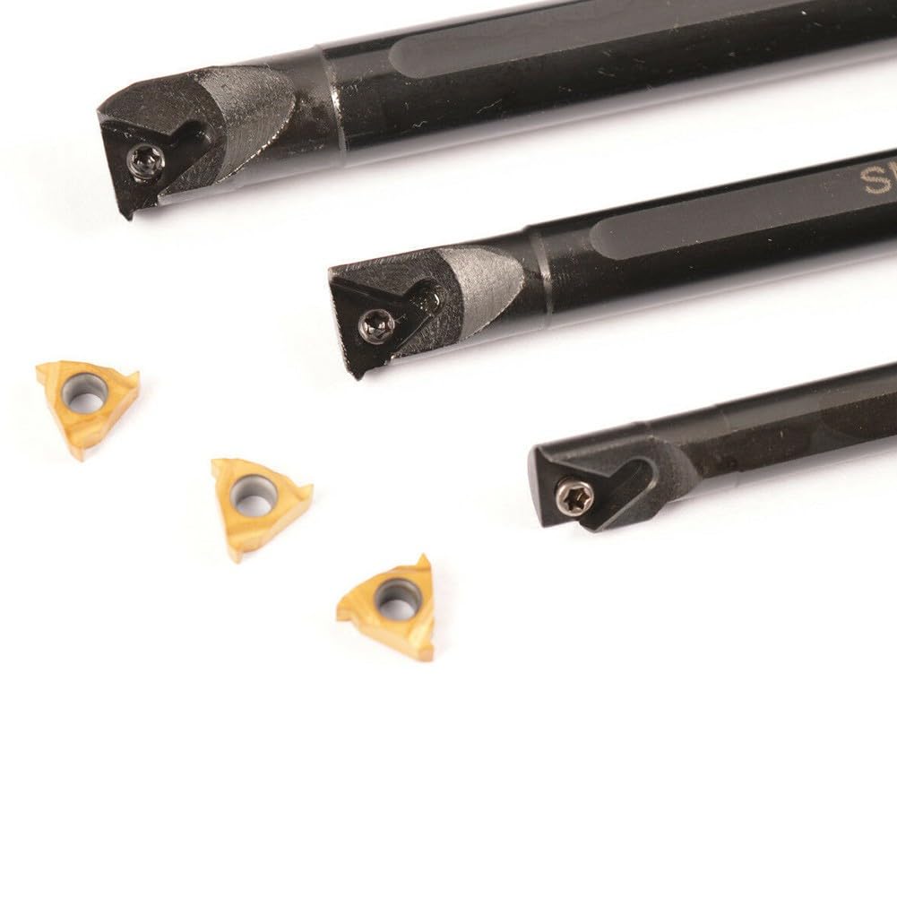Set di 3 portautensili per filettatura interna da 8 mm, 10 mm, 12 mm, SNR0008K11 SNR0010K11 SNR0012M11 con 10 inserti in carburo 11IR AG60 per semifinitura