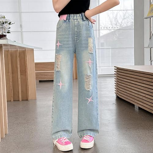 Girls Wide Leg Jeans Baggy Elastic High Waist Denim Pants Vintage Y2k Streetwear Pant with Pockets Teen Clothes2
