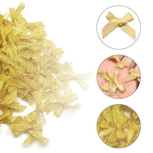 Miniatura 3 de Werownsgso 100 Unidades De Mini Cinta De Satén De 6 Mm, Minilazos Decorativos De Colores Mixtos, Para Manualidades, Bodas, Decoración De Navidad, Tarjetas, Regalo Dorado