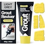 Hemway Light Grey Grout Reviver Kit | Ready Mixed Grout Repair 400g / 210ml with 4 Piece Profiling Tool Kit | Wall & Floor Tile Adhesive, Kitchen Bathroom Shower, Anti-Mould, Fast Drying