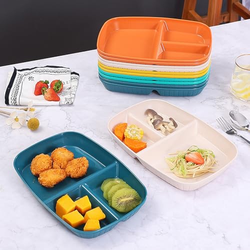 Image of Reusable & Unbreakable Wheat Straw Plate Set for Kids, Toddlers, Sushi, Snacks, Cake, Meat & Appetizers, Fruit, Pasta, Noodles, Rice, Salad Dishwasher & Microwave Safe (Dark Green, Pack of 6)