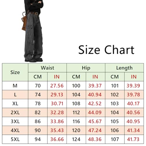 Men's High Waist Loose Jeans Washed Vintage Y2k Skater Cargo Distressed Denim Pants3